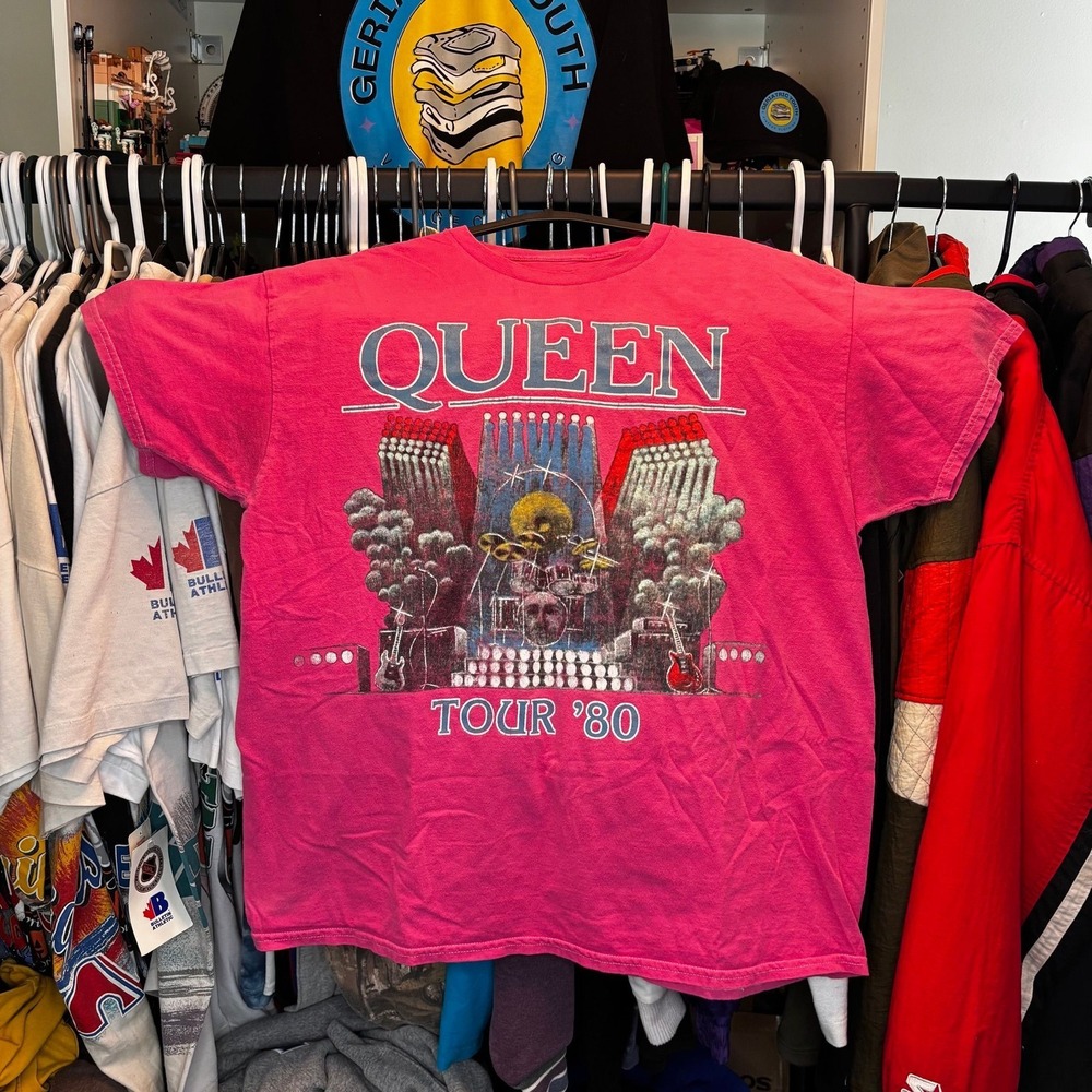 Queen Tour '80 Official Merch Pink Band Tee Freddie Mercury XL Reprint